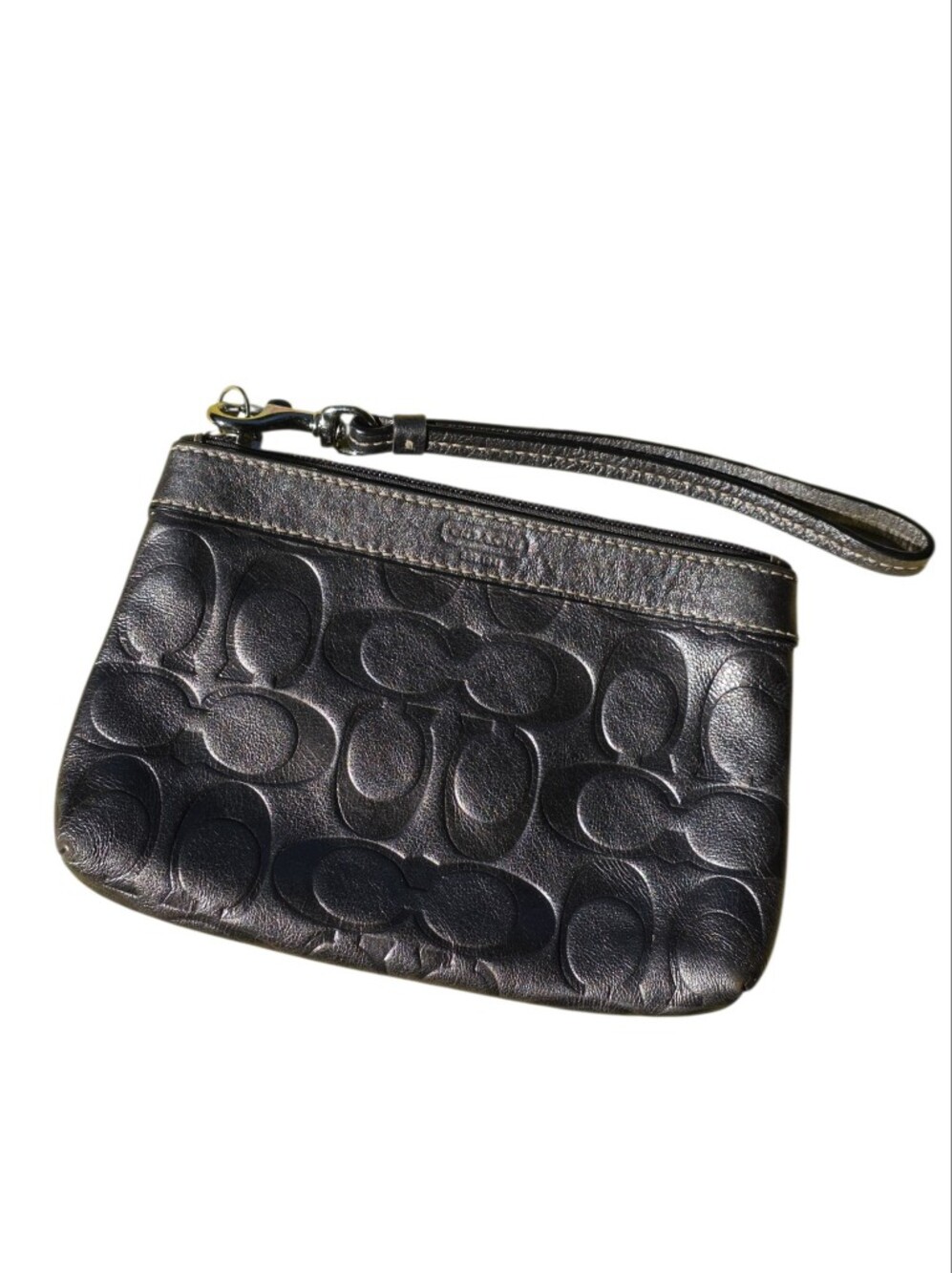 Coach Metallic Black Signature Leather Wristlet